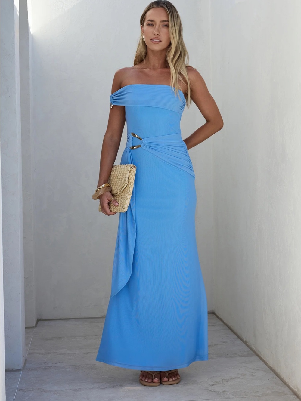 Heart For You One Shoulder Mesh Maxi Dress Blue